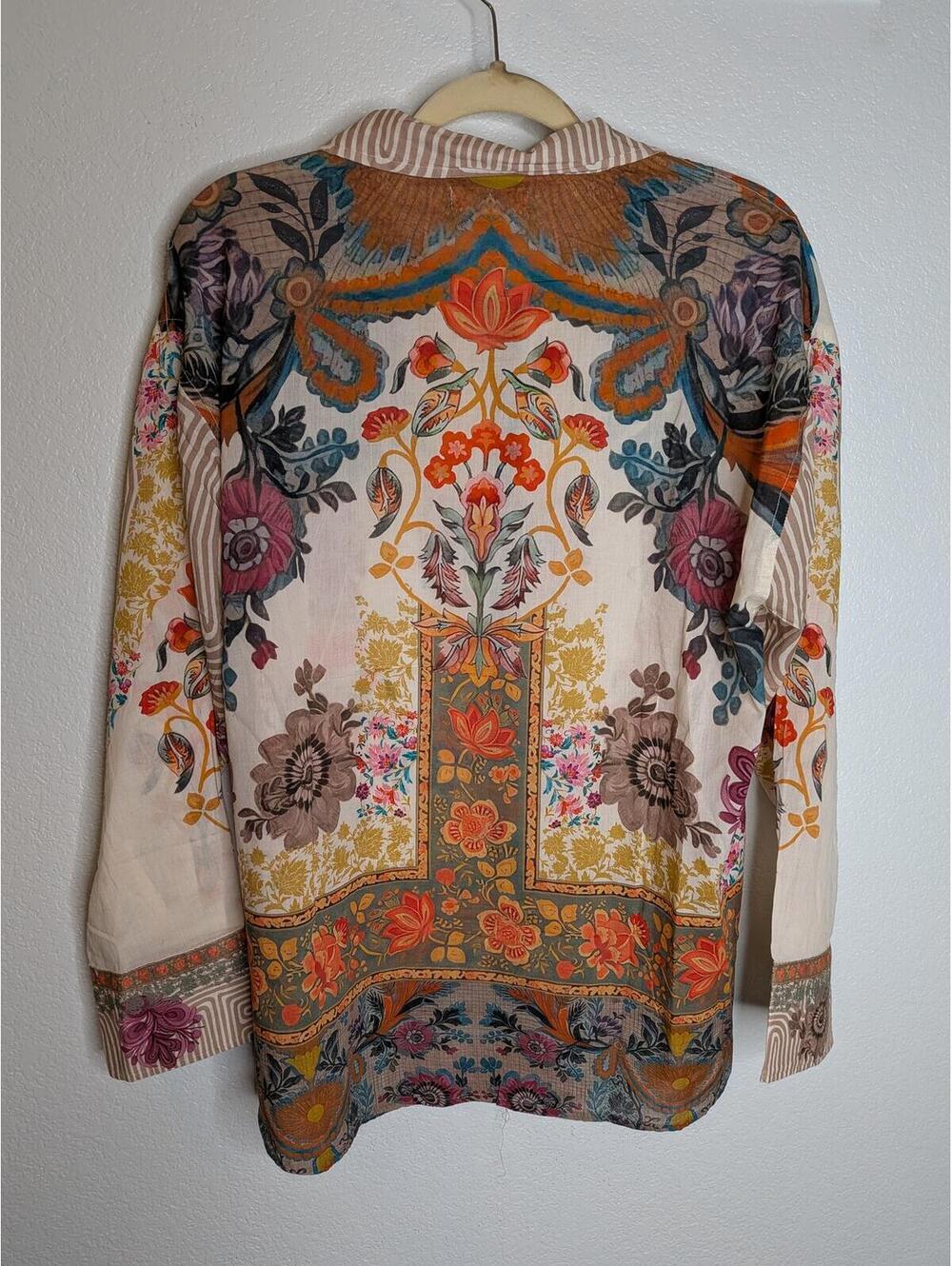 Natural Life Boho Floral Button Front Blouse 100% Cotton Women's Medium - Picture 3 of 4